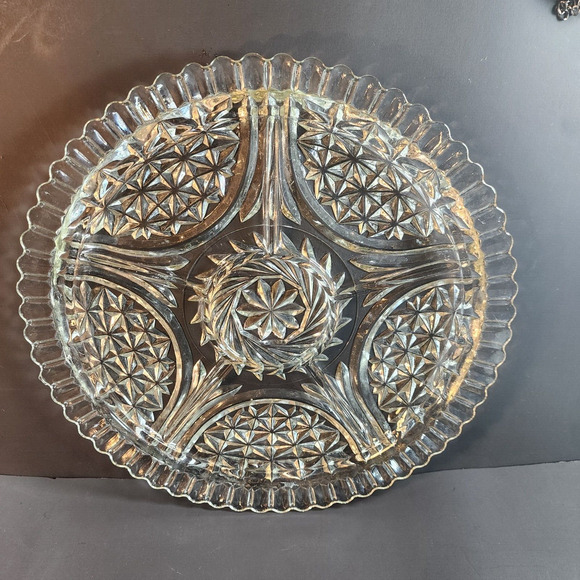 Anchor Hocking Other - Vintage Anchor Hocking Stars & Bars Sandwich Platter Clear Glass 6 Section 12”